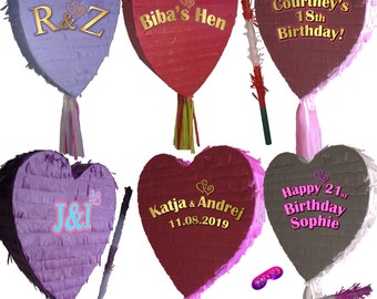 Big Heart Pinata and smash Stick Love Birthday Hen Engagement Prom bride be Anniversary Wedding girls night out surprise slumber party stag