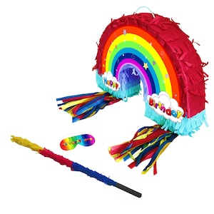 Rainbow Piñata with Stick Happy Birthday Piñata set Party theme supplies pride blindfold girls pink multicoloured