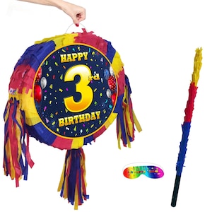 3rd Birthday Pinata number oval happy universal theme Party piñata event supplies decorations stick Smash Game unisex third three 3 years UK