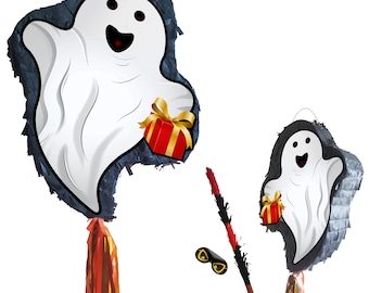 Ghost Piñata with stick Party pinata supplies birthday blindfold Scary Creepy happy game trick or treat spirit soul genie UK Halloween theme