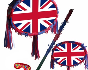 Union Jack Pinata Oval British theme party piñata supplies Game Birthday UK celebrate Remembrance Day Team GB Great Britain Royal Coronation