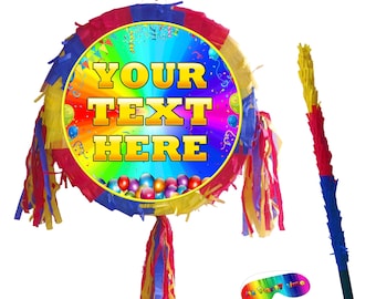 UK Seller personalised theme Piñata Party Round pinata happy birthday fun stick blindfold on demand order variety cartoons custom text name