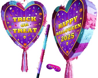 Pinata d'Halloween en forme de coeur avec bâton et bandeau sur les yeux, un jeu de fantaisie