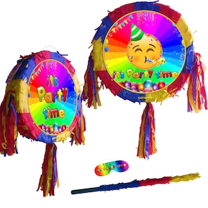Es ist Party-Zeit für jeden Anlass Pinata Runde Emoji Thema Piñata liefert alles Gute zum Geburtstag Stick Rainbow Smash Game Mann Frau Universal-Unisex-UK