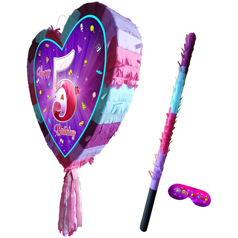 5th Birthday Heart Pinata With Stick Fifth Piñata Girls Party Love ...