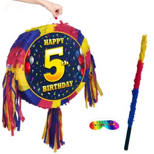 Piñata de 5.º cumpleaños con número ovalado, temática universal, para fiesta, suministros para eventos, decoraciones, palos, juego Smash, unisex, quinto cumpleaños, 5 años, Reino Unido