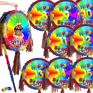 Piñata de números con palo Feliz cumpleaños 8 9 10 11 12 13 14 15 ocho nueve luego once doce trece catorce Juego de fiesta de piñata Tema Reino Unido