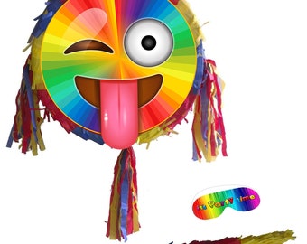 Colourful emoji Birthday Pinata Round theme piñata party supplies happy Smash Game smileys Face eyes unisex greeting emotion cool emotion