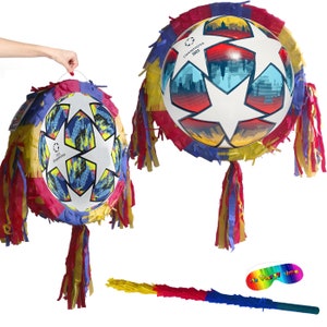 Piñata de número grande para decoración de fiestas de cumpleaños, piñata  arcoíris con palo colorido para la venda de los ojos y confeti para fiestas