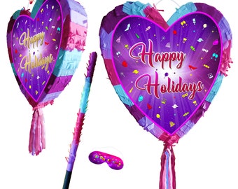 Heart Pinata with Stick and Blindfold, Happy Holidays Party Game