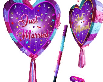 Just Married Heart Pinata with Stick & Blindfold – Wedding Game