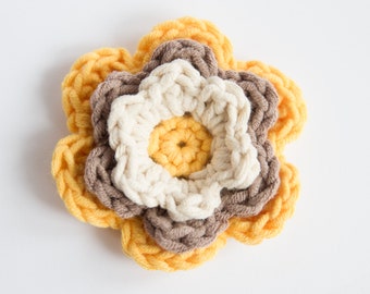 PDF Pattern. Crochet flower pdf pattern. 3 layers crochet flower instructions. Crochet flower step by step tutorial.