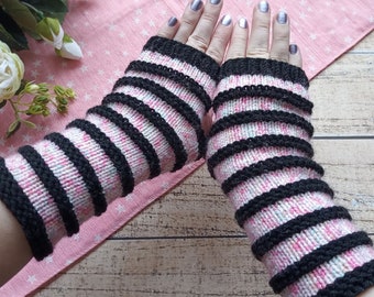 Striped colormix knitted gloves Fingerless mittens for women Winter gloves Handmade gloves Ready to ship Gift for girl