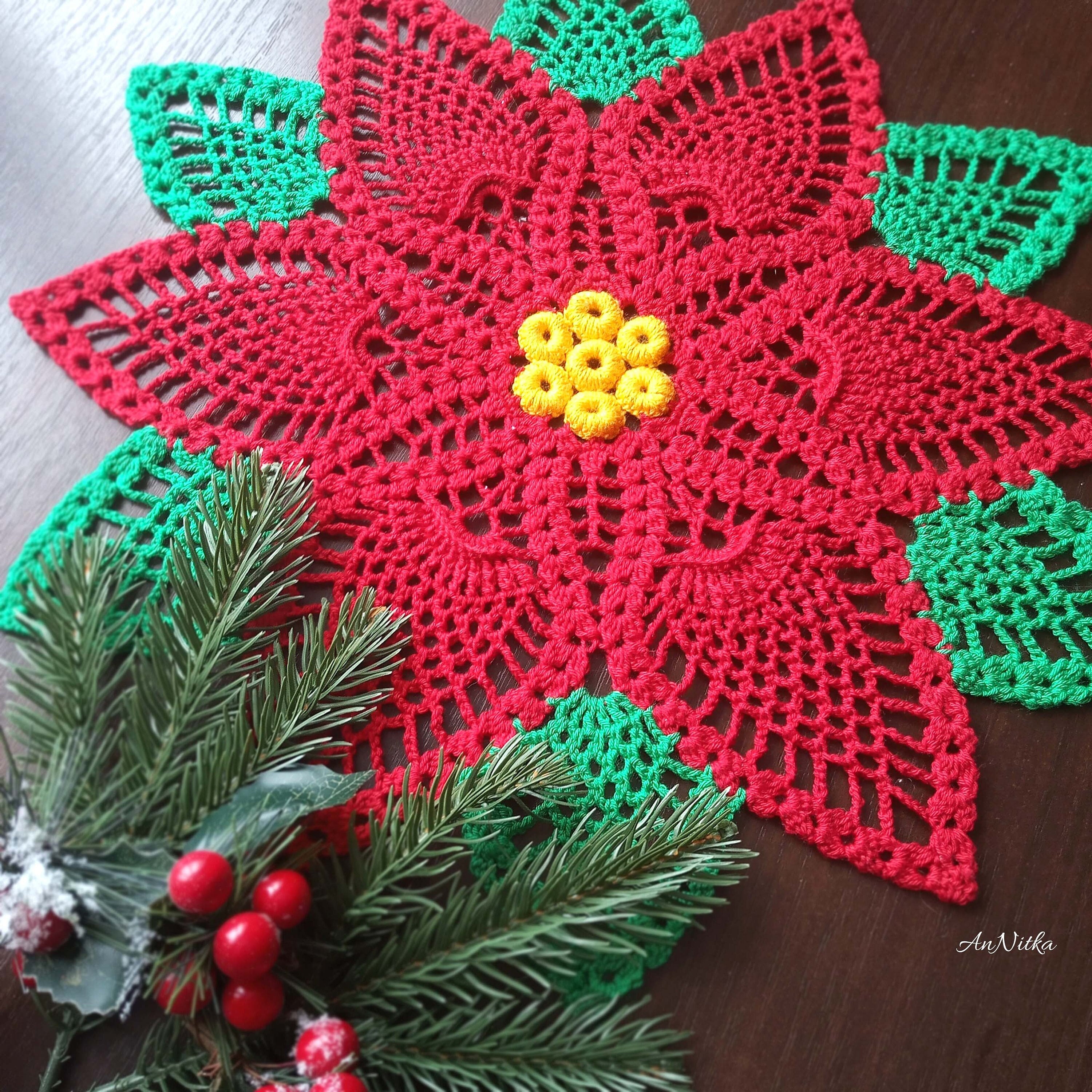 Hot Red Crochet Lace Poinsettia Doily Christmas Table Decor - Etsy