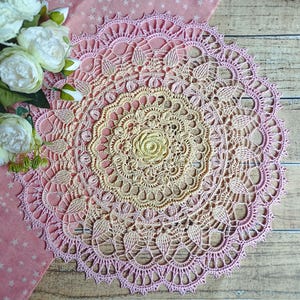 Crochet colored textural 3D doily Pink yellow flower doily Table decor Mandala  rose doily Table setting Cotton