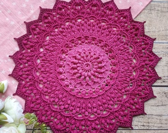 Gradient crochet doily Dark pink textured doily Rozita 3d doily Handmade Table decor cotton