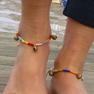 Tibetan Brass Bell Woven Anklet Band - Handcrafted friendship ankle band - cotton best friend gift