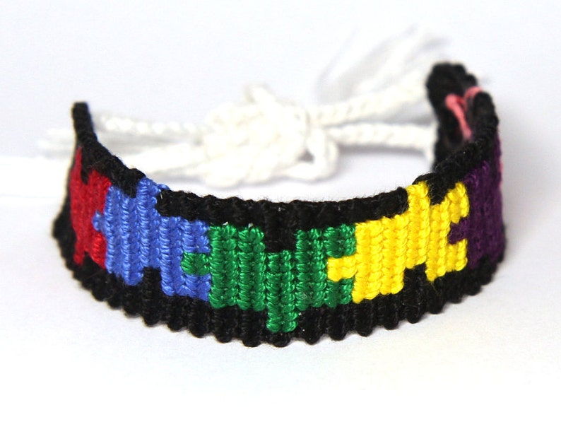 Autism Awareness Puzzle Friendship Bracelet - Colourful Puzzle Pattern ...