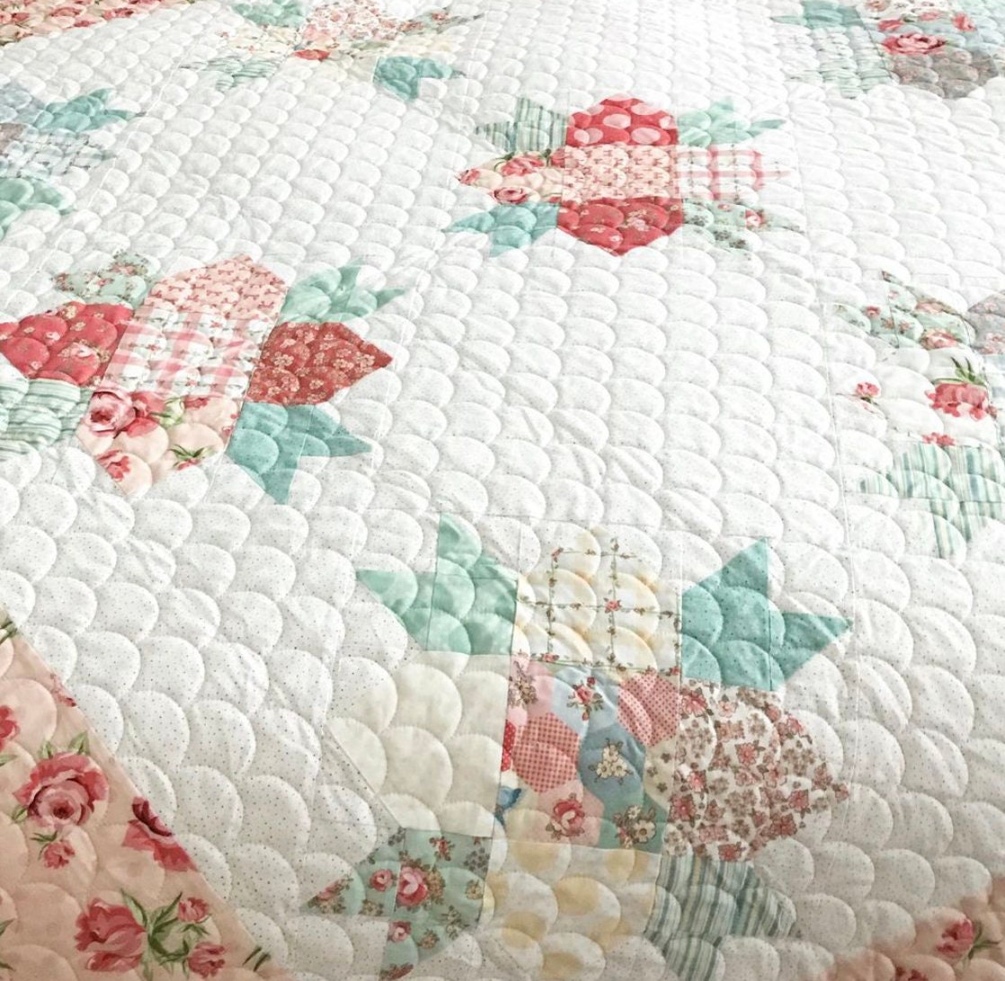 Abby Rose Mint Quilt Kit Featuring Dots and Posies by Lori Etsy