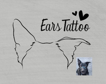 Custom dog gift ear, custom pet print from photo, cat ear tattoo, minimalist dog sketch, horse line art, pet ears outline, puppy drawing png