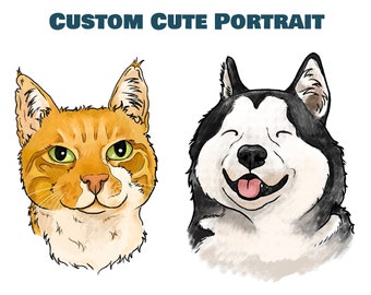 Custom cartoon portrait pet portrait from photo, cute dog and cat oprtrait, cute dog poster, puppy portrait, dog mom gift