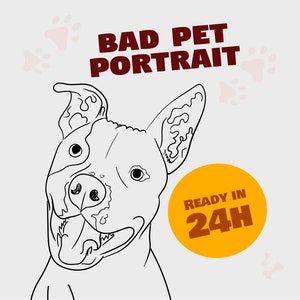 Pitbull Bad Portrait, Hässliche Katzenzeichnung, handgezeichneter lustiger Katzenumriss, Umrisse vom Foto png, digitales Hundeportrait, Haustier-Erinnerungsgeschenk svg