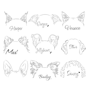 Custom pet tattoo, ear outline DIGITAL, minimalist illustration print, pet ears bundle for print, puppy ears, dog ear line, dog ear outline