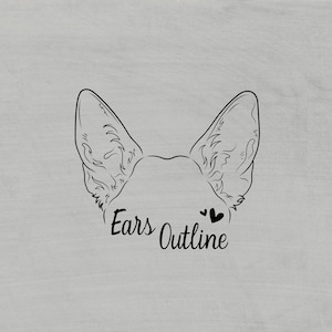 Custom dog ear outline, pet loss tattoo, cat ears line art, horse head outline, dog mom gift svg, cat remembrance drawing, dog tattoo design