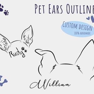 Dog ears outline, pet ear tattoo, custom horse drawing, mini pet line svg, hamster png, puppy owner gift, custom ear portrait, cat ear svg