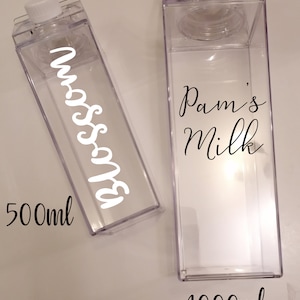 Personalised 500ml or 1000ml plastic, reusable Milk Carton, Bubble Tea, Reusable Bottle, Water Bottle, Milk Tea Cup with lid.