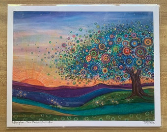 Afterglow Sun Art Print - Bunte Baumlandschaft, signiert 8x10