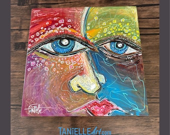 Original buntes Portrait, 20x20cm Abstraktes Gesicht