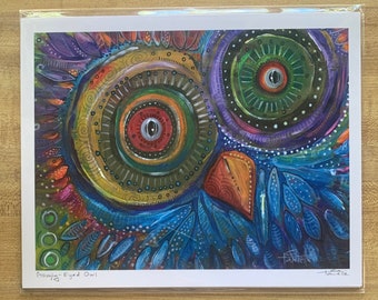 Kulleraugen Eule, Art Print, wunderliche Eule (8x10)