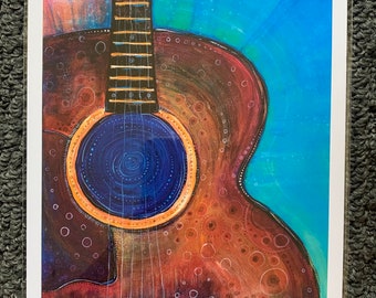 Gitarre Art Print, signiert 20x26, Herz Song