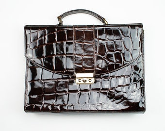 New Crocodile Skin Printed Leather Briefcase Black Business case Attach/é sac Bag