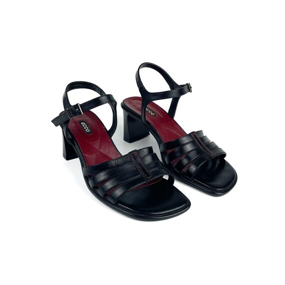 Vintage 90s 00s Y2K Real Leather Block Heel Square Toe Strappy