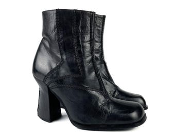 Italian Leather Square Toe Ankle Boots Black Size 35.5  Italian Leather Square Toe Ankle Boots Black Size 35.5 - Vintage main image 0
