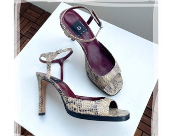 Vintage DKNY Schlangenleder Heels: Y2K Leder Sandalen, Größe 44,5