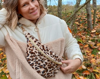 Leopard print fanny pack, soft fur material - Handmade fanny pack