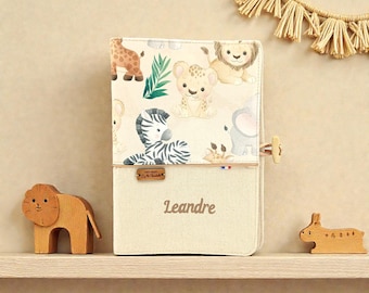 Personalized pet health record book cover, savannah animal safari