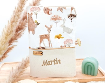Personalized baby health record cover, forest animals