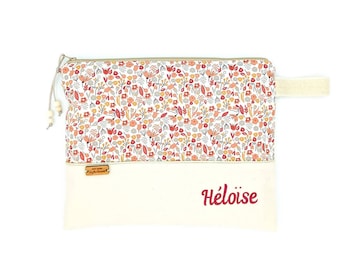 Tousse de toilette personnalisée, cadeau naissance, cadeau bébé enfant, pochette personnalisée, molletonnée, petites fleurs, liberty