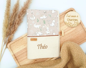 Personalized health record cover, beige rabbits