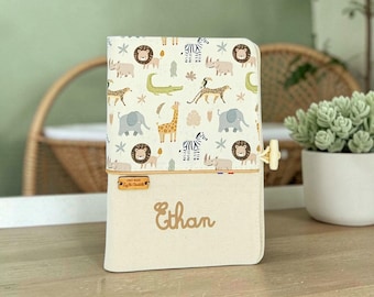 Baby health record book cover - Handmade health record book cover - Personalized baby gift with name - Jungle and savannah animals