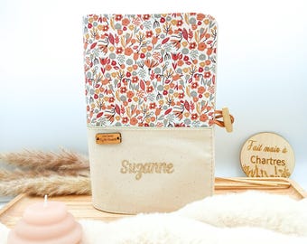 Personalized baby girl health record cover with first name, small flowers, liberty style
