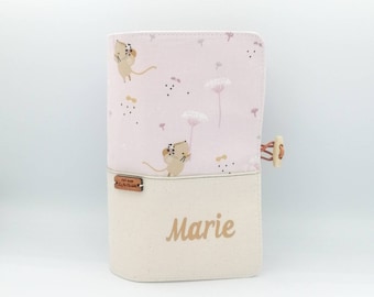 Personalized baby health record cover, little dancing mouse and dandelions