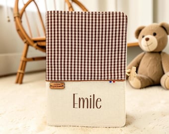 Personalized Baby Health Record Book Cover - Small Brown Gingham Check, Handmade Health Record Book Cover - Personalized Baby Gift