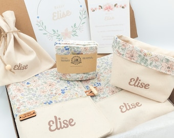 Personalized baby birth gift, flowers, liberty, birth gift, health record cover, toiletry bag, baby gift