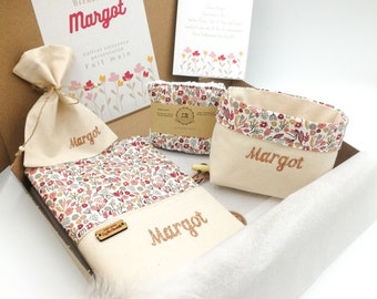 Personalized birth gift for baby girl with first name, small liberty pink flowers, babyshower gift, baby gift