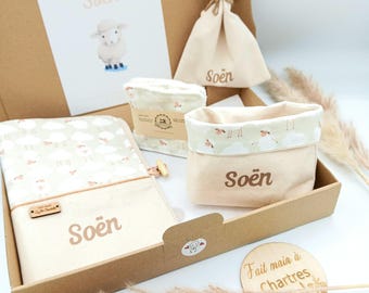 Personalized baby birth gift with first name, sheep, birth gift, health record cover, natural beige, baby gift